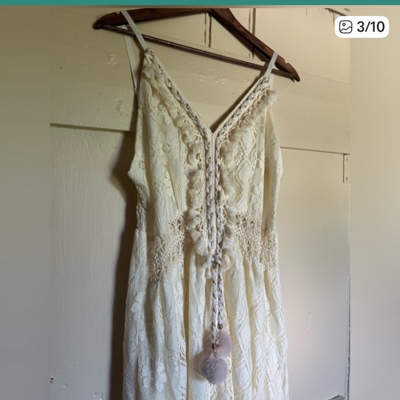 FINAL PRICE Boho Lace Dress with Large Pom Poms and Fringe, size Medium - Picture 3 of 5